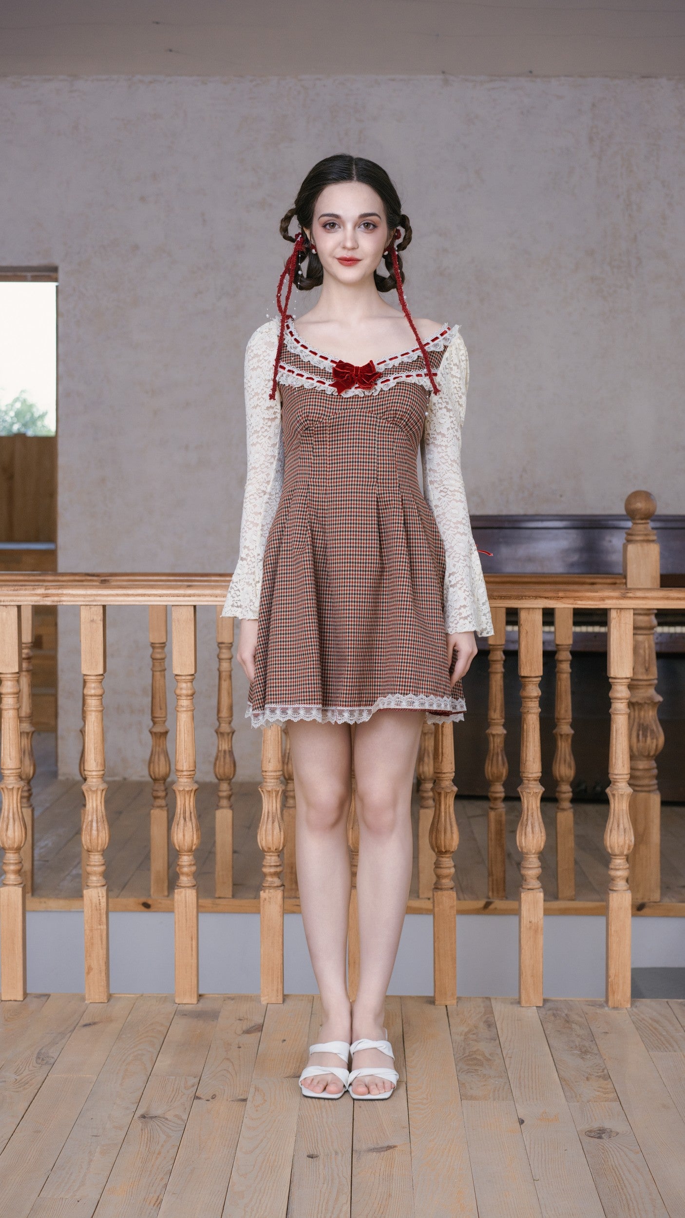 Sweet Lace Plaid Doll Dress