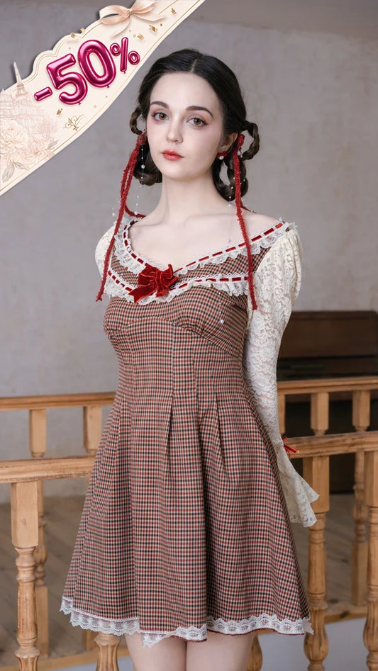 Sweet Lace Plaid Doll Dress