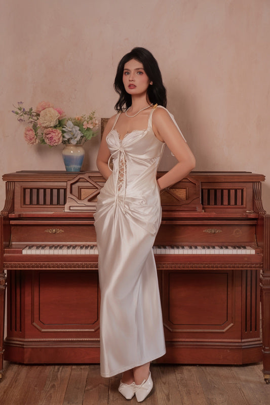 Retro Floral Curtain Backdrop Satin Evening Dress