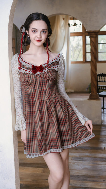 Sweet Lace Plaid Doll Dress