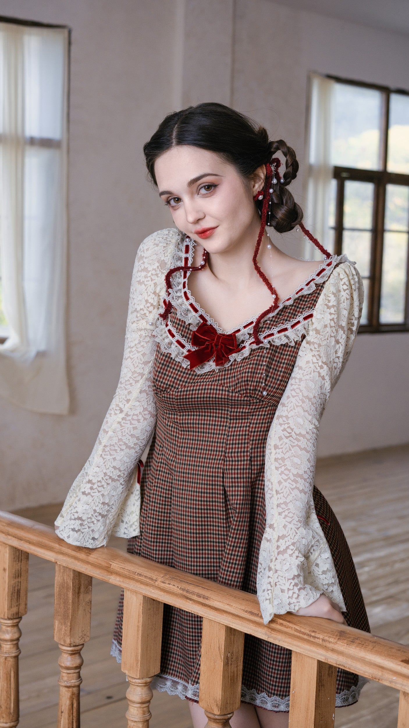 Sweet Lace Plaid Doll Dress