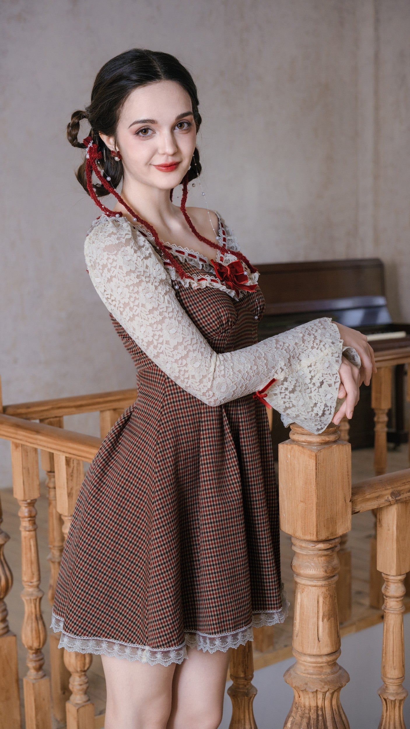 Sweet Lace Plaid Doll Dress
