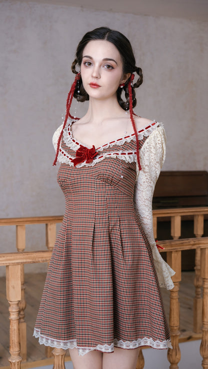 Sweet Lace Plaid Doll Dress