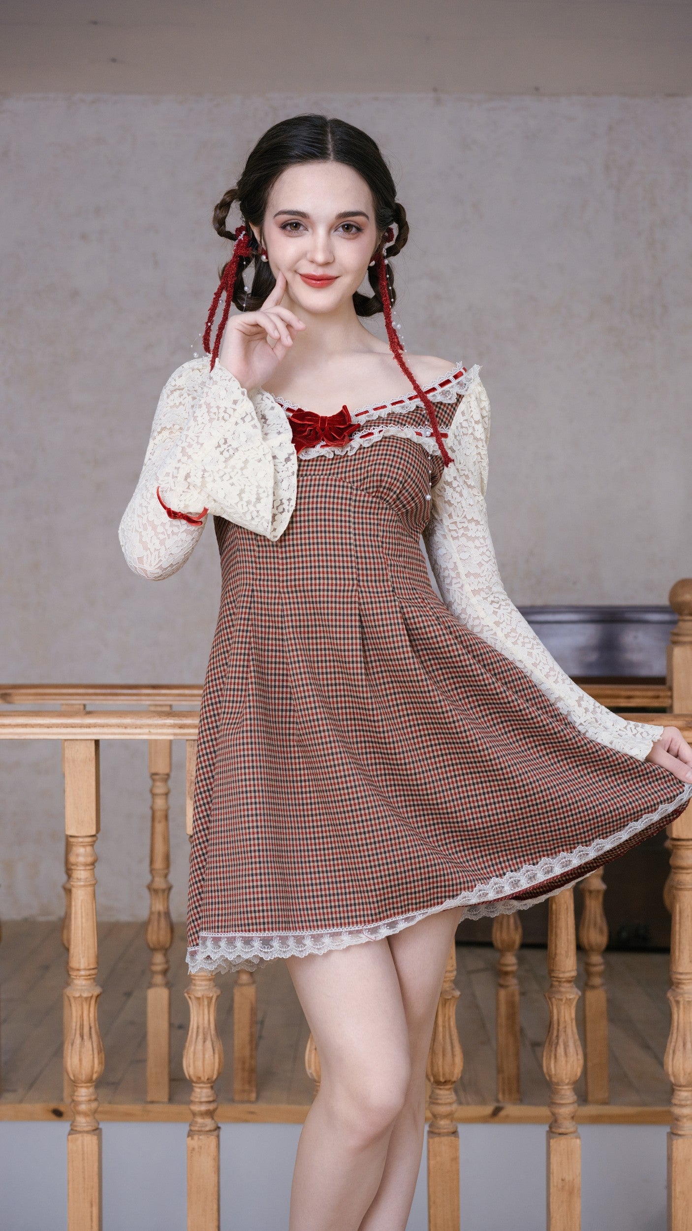 Sweet Lace Plaid Doll Dress