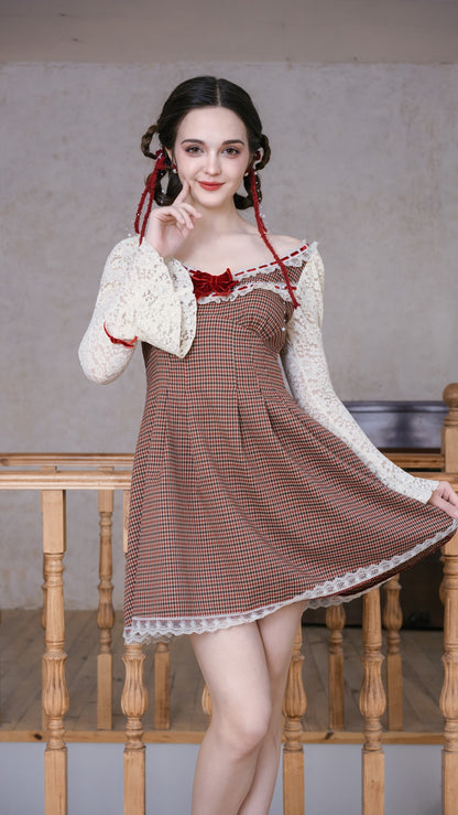 Sweet Lace Plaid Doll Dress