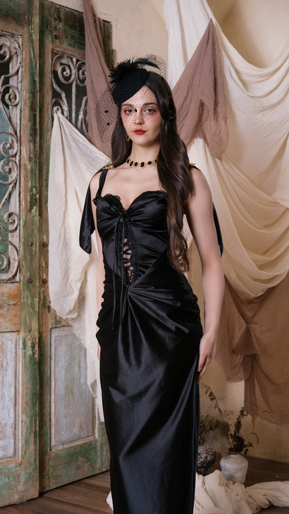Curvy-Plus Black Whisper Corset Dress