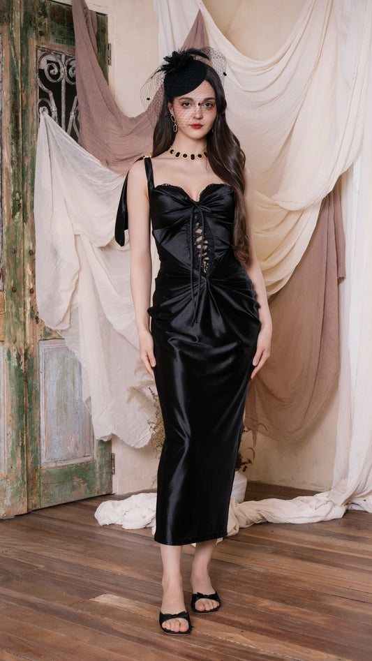 Curvy-Plus Black Whisper Corset Dress