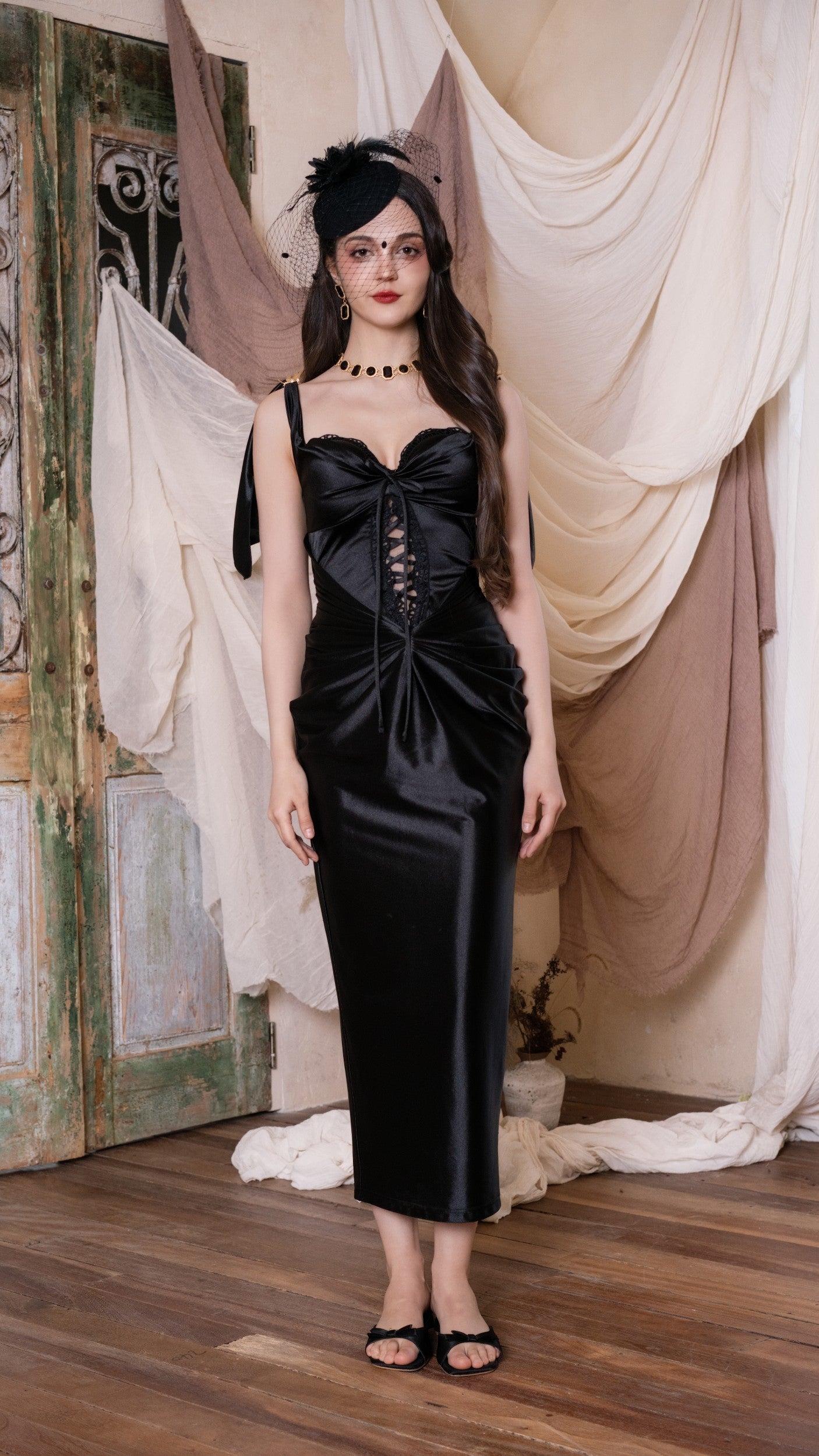 Curvy-Plus Black Whisper Corset Dress