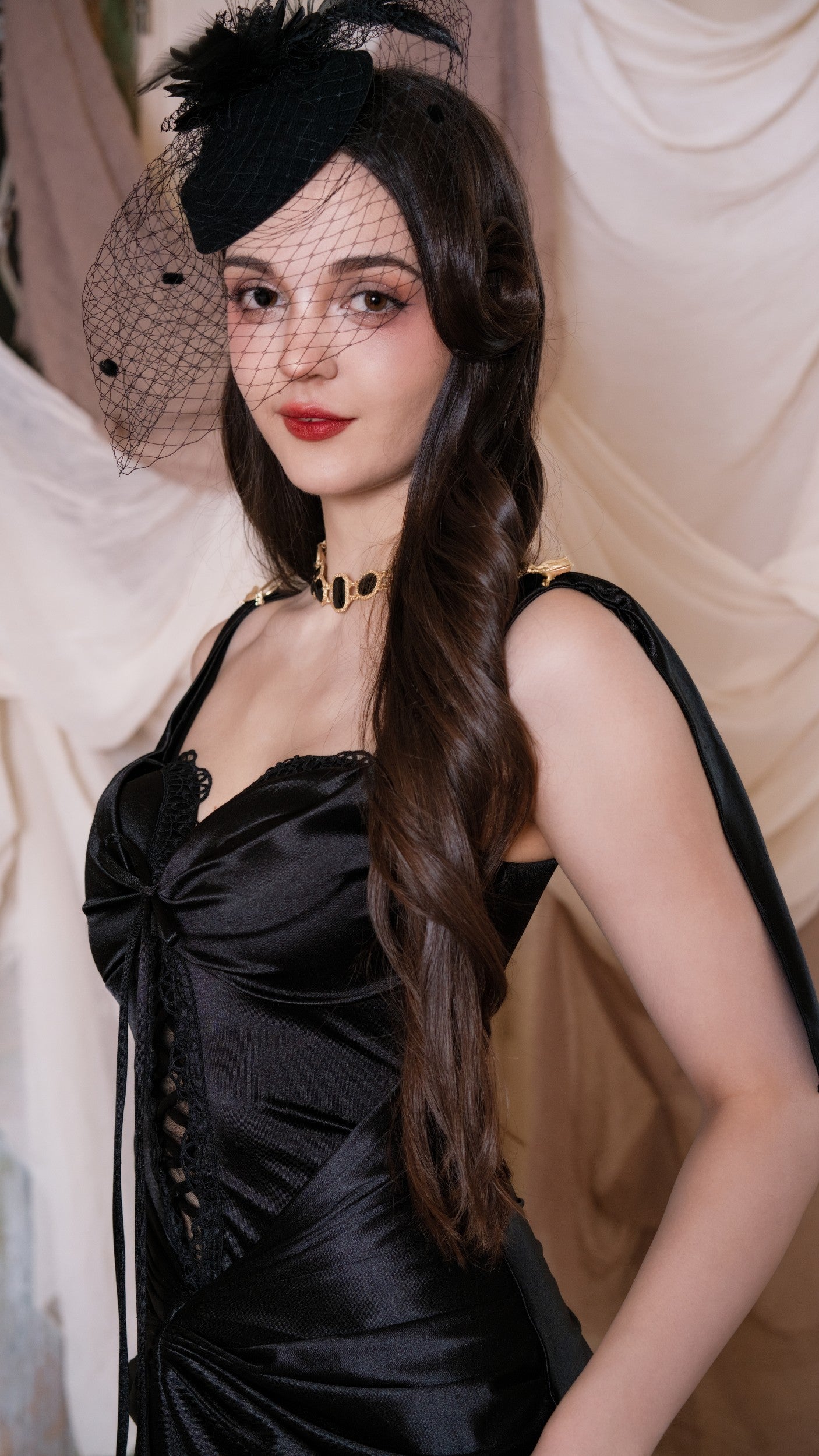 Curvy-Plus Black Whisper Corset Dress